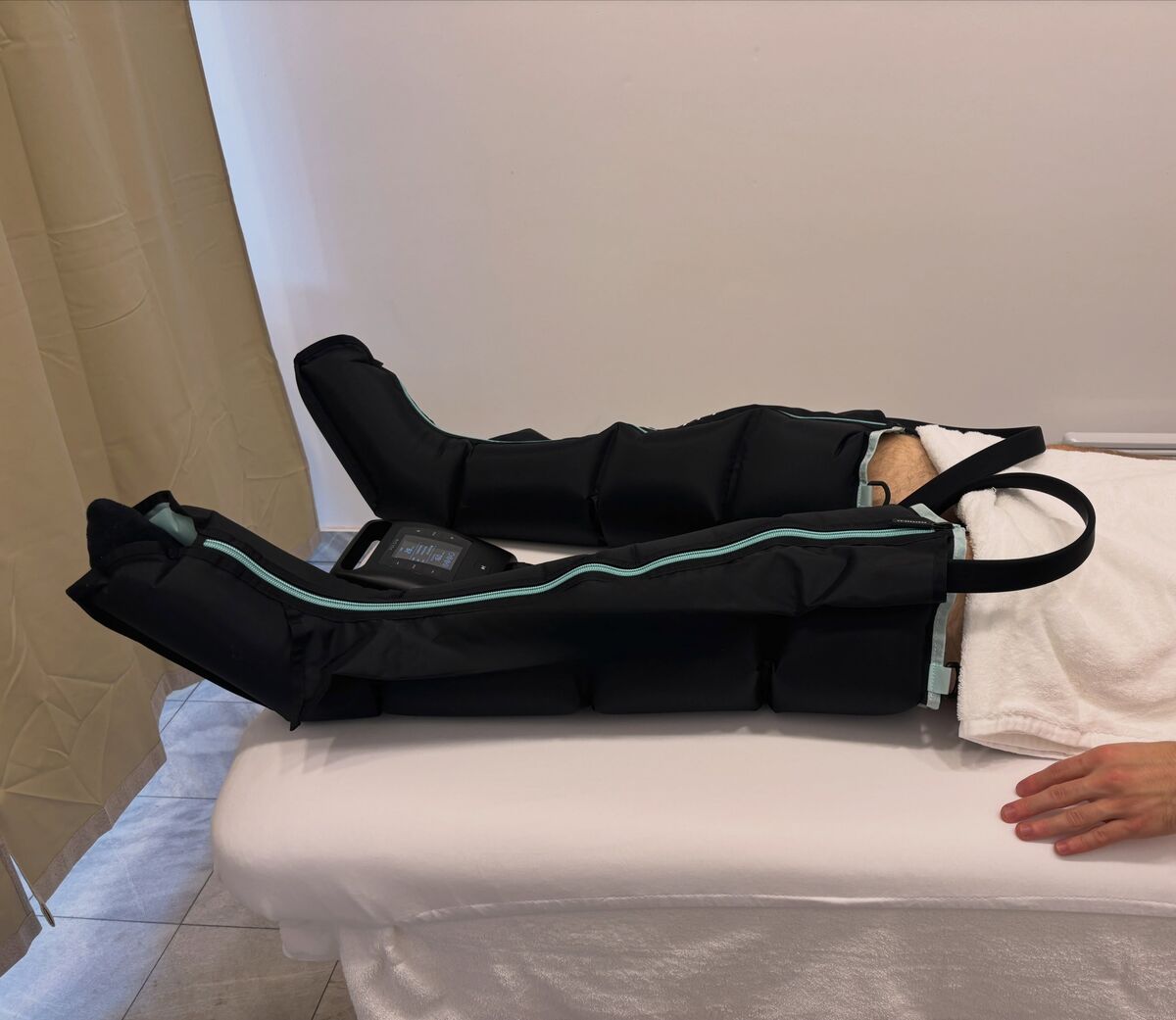 Compression boots on legs during therapy